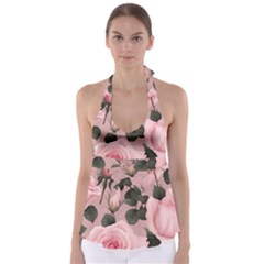 Pink Roses Tie Back Tankini Top by pollyparadiseartshop