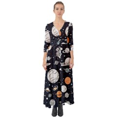 Space Galaxy Universe Stars Sky Button Up Boho Maxi Dress by Paksenen
