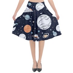 Space Galaxy Universe Stars Sky Flared Midi Skirt by Paksenen