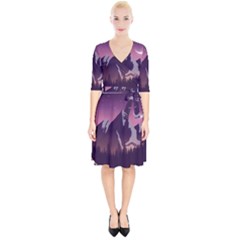Mountain Night Crescent Moon Wrap Up Cocktail Dress by Bedest