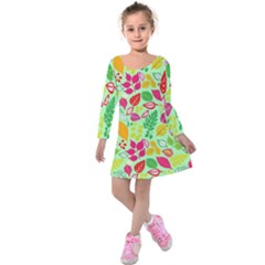 Flower Flora Floral Nature Pattern Seamless Kids  Long Sleeve Velvet Dress by Bedest