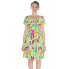 Flower Flora Floral Nature Pattern Seamless Short Sleeve Bardot Dress by Bedest