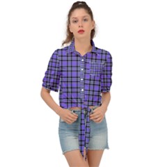 Blue Tartan Plaid 1 Tie Front Shirt  by dressshop