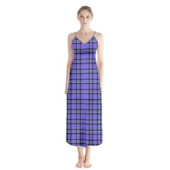 Blue Tartan Plaid 1 Button Up Chiffon Maxi Dress by dressshop