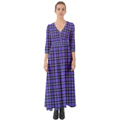 Blue Tartan Plaid 1 Button Up Boho Maxi Dress by dressshop