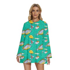 Naso Flame Fabric Round Neck Long Sleeve Bohemian Style Chiffon Mini Dress by SeaworthyClothing