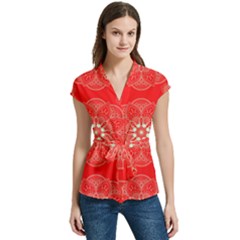 Crimson Current Women s Cap Sleeve Mandarin Collar Waist Tie Blouse by ArtfulThreads