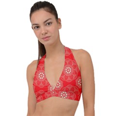 Crimson Current Halter Plunge Bikini Top by ArtfulThreads