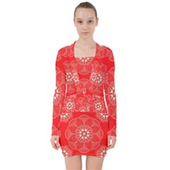 Crimson Current V-neck Bodycon Long Sleeve Dress by ArtfulThreads