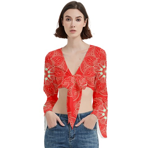 Crimson Current Trumpet Sleeve Cropped Top by ArtfulThreads