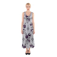 Elegant Purple Floral Jacquard Mesh Lace Fabric Sleeveless Maxi Dress by ArtfulThreads