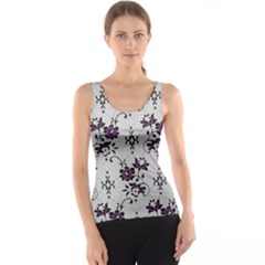 Elegant Purple Floral Jacquard Mesh Lace Fabric Women s Basic Tank Top by ArtfulThreads