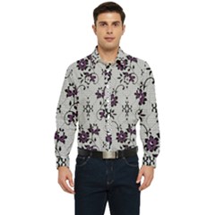 Elegant Purple Floral Jacquard Mesh Lace Fabric Men s Long Sleeve Shirt by ArtfulThreads