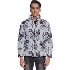 Elegant Purple Floral Jacquard Mesh Lace Fabric Men s Puffer Bubble Jacket Coat by ArtfulThreads