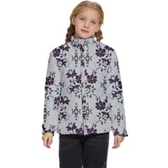 Elegant Purple Floral Jacquard Mesh Lace Fabric Kids  Puffer Bubble Jacket Coat by ArtfulThreads