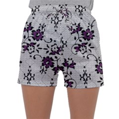 Elegant Purple Floral Jacquard Mesh Lace Fabric Sleepwear Shorts by ArtfulThreads