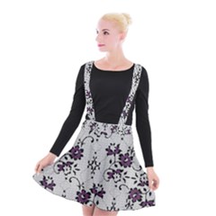 Elegant Purple Floral Jacquard Mesh Lace Fabric Suspender Skater Skirt by ArtfulThreads