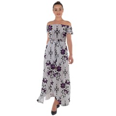 Elegant Purple Floral Jacquard Mesh Lace Fabric Off Shoulder Open Front Chiffon Dress by ArtfulThreads