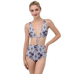Elegant Purple Floral Jacquard Mesh Lace Fabric Tied Up Two Piece Swimsuit by ArtfulThreads