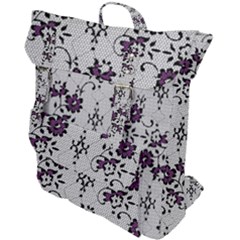 Elegant Purple Floral Jacquard Mesh Lace Fabric Buckle Up Backpack by ArtfulThreads
