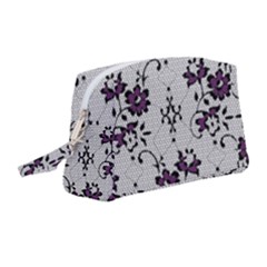 Elegant Purple Floral Jacquard Mesh Lace Fabric Wristlet Pouch Bag (medium) by ArtfulThreads