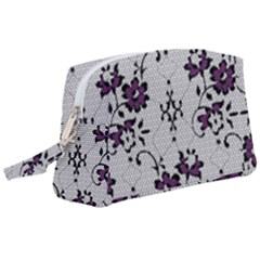 Elegant Purple Floral Jacquard Mesh Lace Fabric Wristlet Pouch Bag (large) by ArtfulThreads