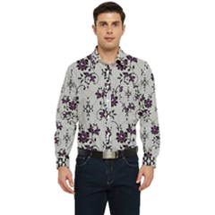 Elegant Purple Floral Jacquard Mesh Lace Fabric Men s Long Sleeve Pocket Shirt  by ArtfulThreads