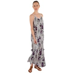 Elegant Purple Floral Jacquard Mesh Lace Fabric Cami Maxi Ruffle Chiffon Dress by ArtfulThreads