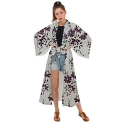 Elegant Purple Floral Jacquard Mesh Lace Fabric Maxi Kimono by ArtfulThreads
