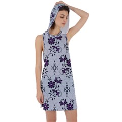 Elegant Purple Floral Jacquard Mesh Lace Fabric Racer Back Hoodie Dress by ArtfulThreads