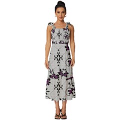 Elegant Purple Floral Jacquard Mesh Lace Fabric Tie-strap Tiered Midi Chiffon Dress by ArtfulThreads