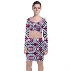 Ukrainian Folk Seamless Pattern Ornament Ethnic Ornament Border Element Traditional Art Long Sleeve Crop Top & Bodycon Skirt Set by Grandong