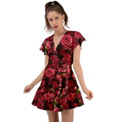 Floral Buds Of Roses Beautiful Flowers Flutter Sleeve Wrap Dress by Grandong