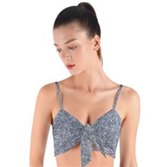 Blue Ornament Complex Mosaic Print Pattern Woven Tie Front Bralet by dflcprintsclothing