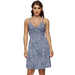 Blue Ornament Complex Mosaic Print Pattern V-neck Pocket Summer Dress  by dflcprintsclothing