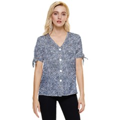 Blue Ornament Complex Mosaic Print Pattern Bow Sleeve Button Up Top by dflcprintsclothing