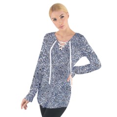 Blue Ornament Complex Mosaic Print Pattern Tie Up T-shirt by dflcprintsclothing