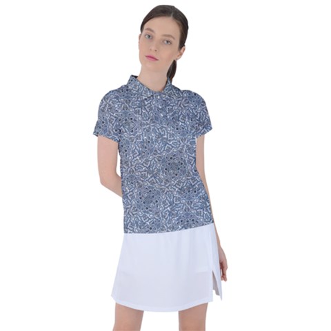 Blue Ornament Complex Mosaic Print Pattern Women s Polo T-shirt by dflcprintsclothing