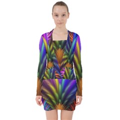 Abstract Colors - , Abstract Colors V-neck Bodycon Long Sleeve Dress by kyorashop23
