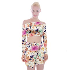 Abstract Floral Background Off Shoulder Top With Mini Skirt Set by kyorashop23