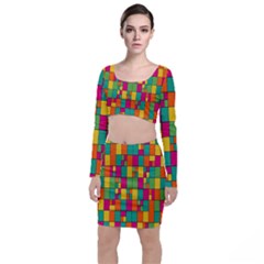Abstract-background Long Sleeve Crop Top & Bodycon Skirt Set by kyorashop23