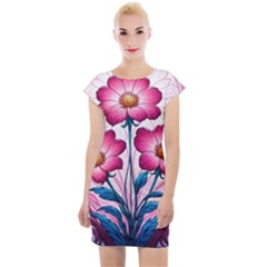 Fantasy Pink Flowers Stained Glass Cap Sleeve Bodycon Dress by Grandong