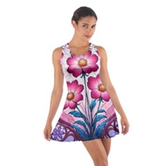 Fantasy Pink Flowers Stained Glass Cotton Racerback Dress by Grandong