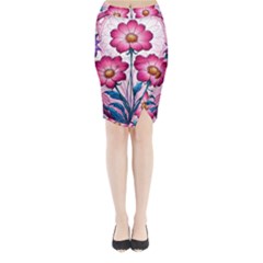 Fantasy Pink Flowers Stained Glass Midi Wrap Pencil Skirt by Grandong