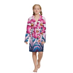 Fantasy Pink Flowers Stained Glass Kids  Long Sleeve Velvet Lounge Robe by Grandong