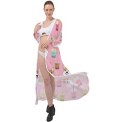 Corgi Bubble Boba Tea Pink Pattern Maxi Chiffon Beach Wrap by Salmanaz77