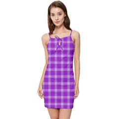Purple Plaid Tartan 3 Summer Tie Front Dress by dressshop