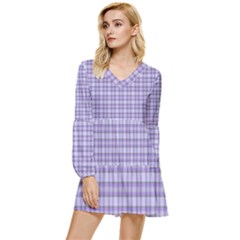 Purple Plaid Tartan 2 Tiered Long Sleeve Mini Dress by dressshop