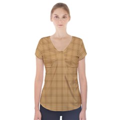 Autumn Fall Plaid Tartan 1 Short Sleeve Front Detail Top by dressshop