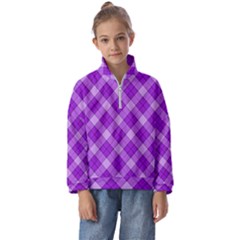 Purple Plaid Tartan 3 Diagonal (2) Kids  Half Zip Hoodie by dressshop